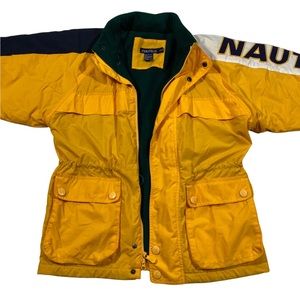 Vintage Nautica nylon jacket. Yellow black and white. Large 16/18